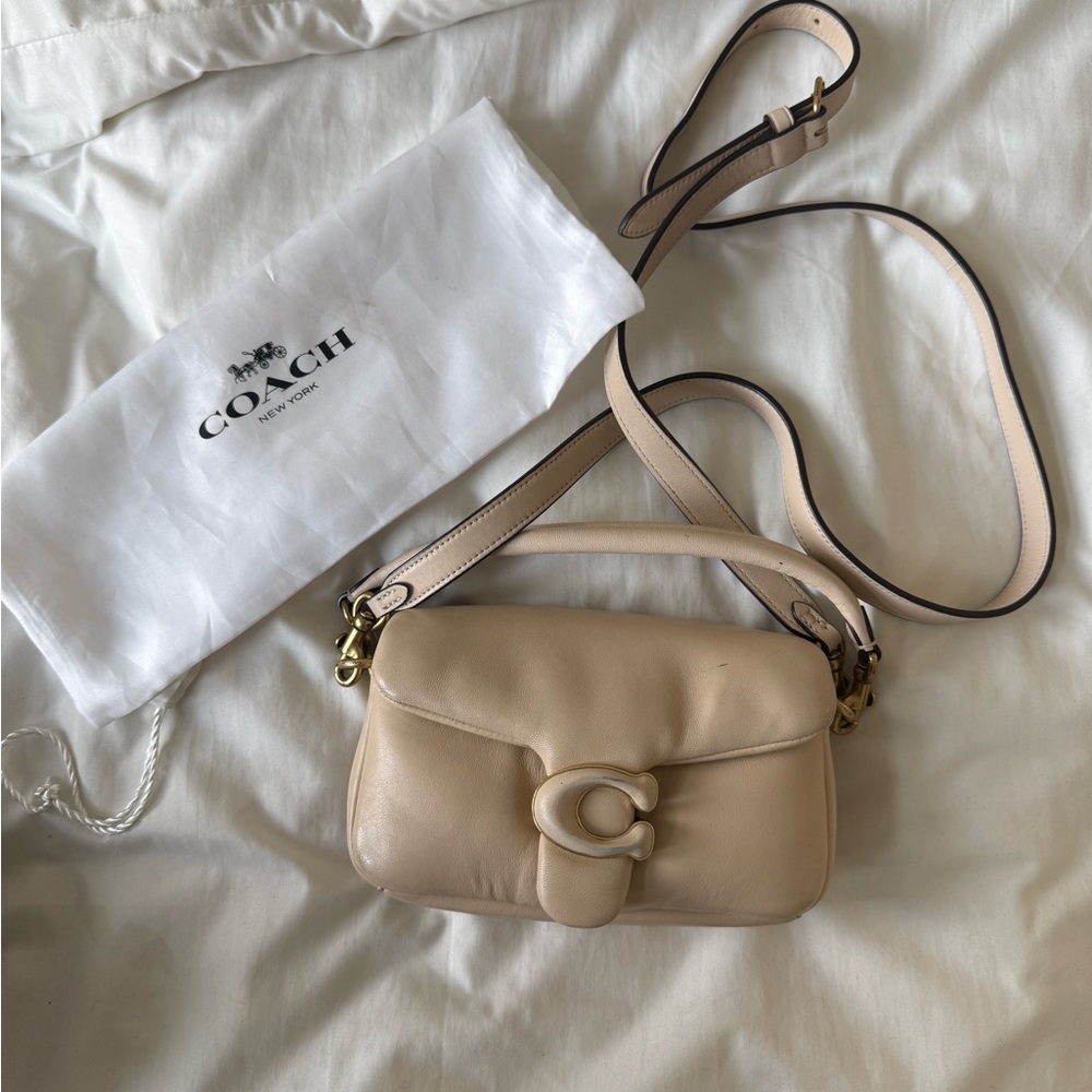 Coach Leather Crossbody Bag in Beige Cream with Gold Hardware
